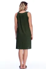 Kadın Haki Viskon Cepli Rahat Kesim Elbise 65N24217