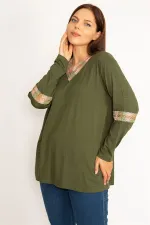 Kadın Haki Dantel Detaylı Bluz 65N34647