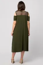 Kadın Haki Roba File Detaylı Viskon Elbise 65N24231