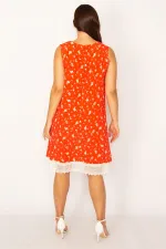 Kadın Nar Etek Ucu Dantel Detaylı Elbise 65N34170