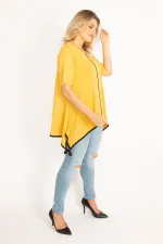 Kadın Hardal Biye Detaylı Etek Ucu Bağcıklı Tunik 65N34974