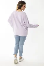 Kadın Büyük Beden Lila Yarasa Kol Kendinden Çizgili Yün Viskon Bluz 65N37007