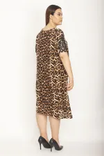 Kadın Leopar Dantel Detaylı V Yakalı Leoparpar Desenli Elbise 65N26914