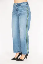 Kadın Mavi Büyük Beden Yan Şeritli 5 Cep Kot Pantolon