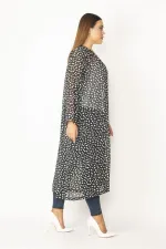 Kadın Kırmızı Şifon Kumaş Desenli Uzun Hırka 65N28497