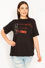 Kadın Siyah Pamuklu Kumaş Ön Baskılı Bluz 65N33301