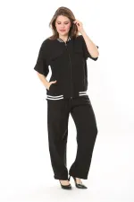 Kadın Büyük Beden Nar Ön Fermuarlı Ribanalı Tunik Ve Pantolon İkili Takım 65N37877