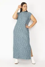 Kadın Gri Dik Yakalı Yan Yırtmaçlı Likralı Elbise 65N28715