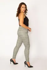 Kadın Gri Ekose Desenli 5 Cepli Pantolon