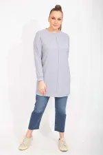 Kadın Gri Kaşkorse Kumaş Ön Dikiş Detaylı Uzun Tunik 65N35498