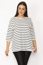 Kadın Kemik Düşük Kollu Çizgili Tunik 65N29443
