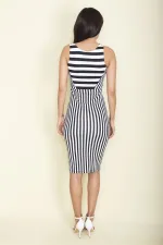 KADIN SİYAH BEYAZ ÇİZGİLİ ELBİSE