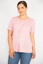 Kadın Somon Büyük Beden Ön Detaylı Bluz