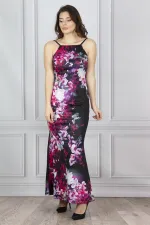 Women's Black Patterned Long Dress 26N14377