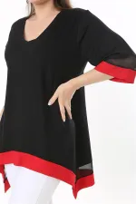 Kadın Büyük Beden Kemik Kol Ve Etek Ucu Tül Ve Garni Detaylı V Yakalı Arkası Uzun Tunik 65N37681