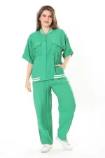 Kadın Büyük Beden Nar Ön Fermuarlı Ribanalı Tunik Ve Pantolon İkili Takım 65N37877