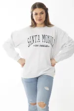 Women's Plus Size Gray Embroidered Print Detailed Swatshirt 65N37010