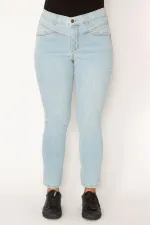 Kadın Mavi Ön Kup Detaylı Yan Kemeri Lastikli Likralı Kot Pantolon 65N34332