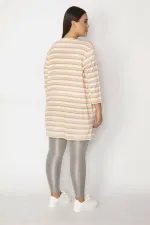 Kadın Kemik Pamuklu Kumaş Çizgili Hırka 65N29664
