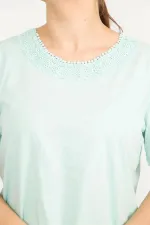 Kadın Lila Büyük Beden Pamuklu Kumaş Dantel Detaylı Bluz