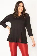 Kadın Siyah Yaka Ve Etek Ucu Dantel Detaylı Viskon Bluz 65N30460