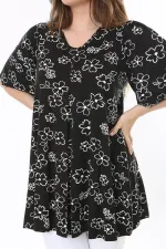 Kadın Büyük Beden Siyah Önü A Pileli V Yakalı Tunik 65N37793
