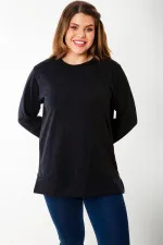 Kadın Büyük Beden Hardal Dueble Face Kumaş Renk Kombinli Sweatshirt 65N37124