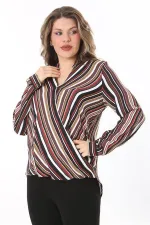 Kadın Büyük Beden Bej Dokuma Viskon Kumaş Kapalı Anvelop Bluz 65N37614