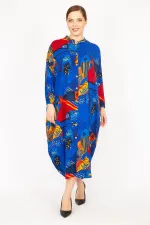 Kadın Fujya Büyük Beden Dokuma Viskon Kumaş Ön Boy Düğmeli Elbise