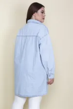 Kadın Mavi Salaş Kesim Çıtçıt Düğmeli Oversize Kot Tunik Ceket 65N28048