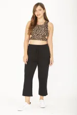 Kadın Büyük Beden Siyah Beli Bağcıklı Eşofman Alt 65N36805