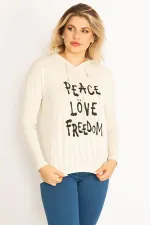 Kadın Bej Ön Baskılı Kapşonlu Etek Ucu Lastikli Bluz 65N34600