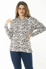 Kadın Büyük Beden Renkli Boğazlı Yaka Uzun Kollu Bluz 65N37145