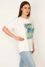 KADIN BEYAZ TAŞ VE LAK BASKILI BLUZ