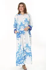 Kadın Büyük Beden Mavi Ön Boy Düğmeli Gömlek Yakalı Uzun Elbise 65N37875