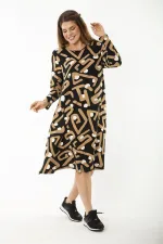 Kadın Büyük Beden Renkli Uzun Kollu Desenli Elbise 65N37189