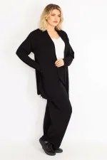 Kadın Mavi Yan Bağcık Detaylı Hırka Pantolon Takım 65N34906