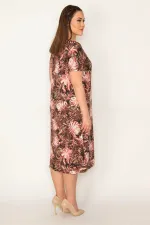 KADIN RENKLİ ÇİÇEK DESENLİ KISA KOL VİSKON ELBİSE