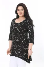 Kadın Büyük Beden Siyah Puan Desenli Kapri Kollu Bluz 65N38010