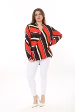 Kadın Büyük Beden Bej Dokuma Viskon Kumaş Kapalı Anvelop Bluz 65N37614