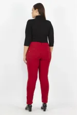 Kadın Bordo Fermuar Detaylı Pantolon 65N20932