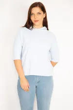 Women's Blue Hooded Kangaroo Pocket Sweatshirt 65N34973