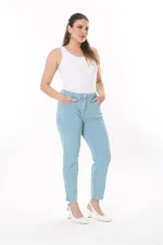 Kadın Büyük Beden Yeşil Likralı Gabardin Kumaş 5 Cepli Pantolon 65N37750