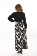 Kadın Büyük Beden Siyah Göğsü Büzgü Detaylı Uzun Kollu Elbise