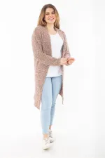 Kadın Büyük Beden Renkli Simli Kalın Triko Hırka 65N37307