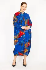 Kadın Fujya Büyük Beden Dokuma Viskon Kumaş Ön Boy Düğmeli Elbise