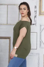 Kadın Haki Omuz Dekolteli Askı Ve Etek Ucu Payet Dantel Detaylı Bluz 65N22701