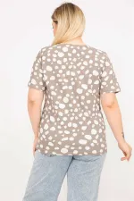 Kadın Vizon Büyük Beden Pamuklu Kumaş Ön Pat Düğmeli Bluz 65N35792