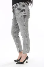 Kadın Büyük Beden Füme Yıkama Efektli Yüksek Bel Likralı 5 Cep Kot Pantolon 65N38122