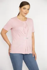 Kadın Somon Büyük Beden Ön Detaylı Bluz